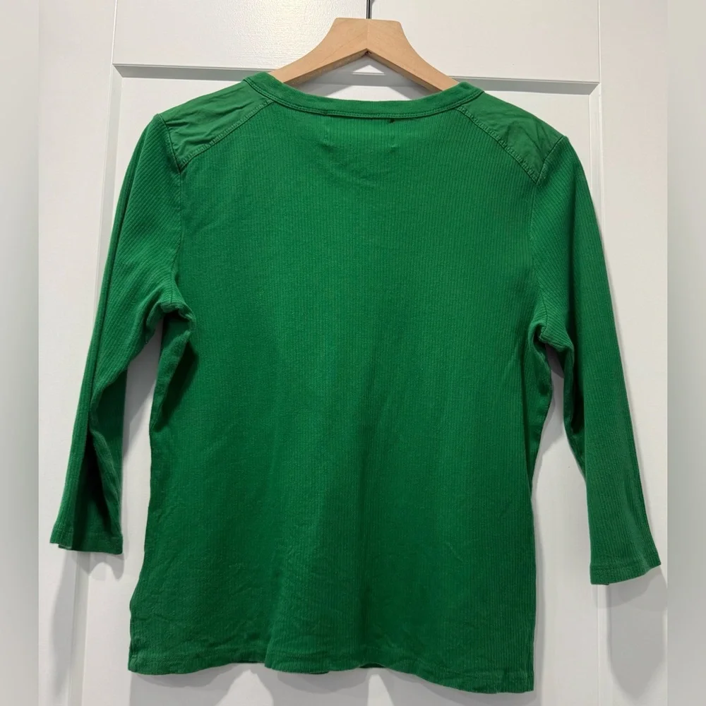 Lauren Ralph Lauren Green Ribbed Henley Top Gold Snap Buttons Size L - Picture 2 of 8